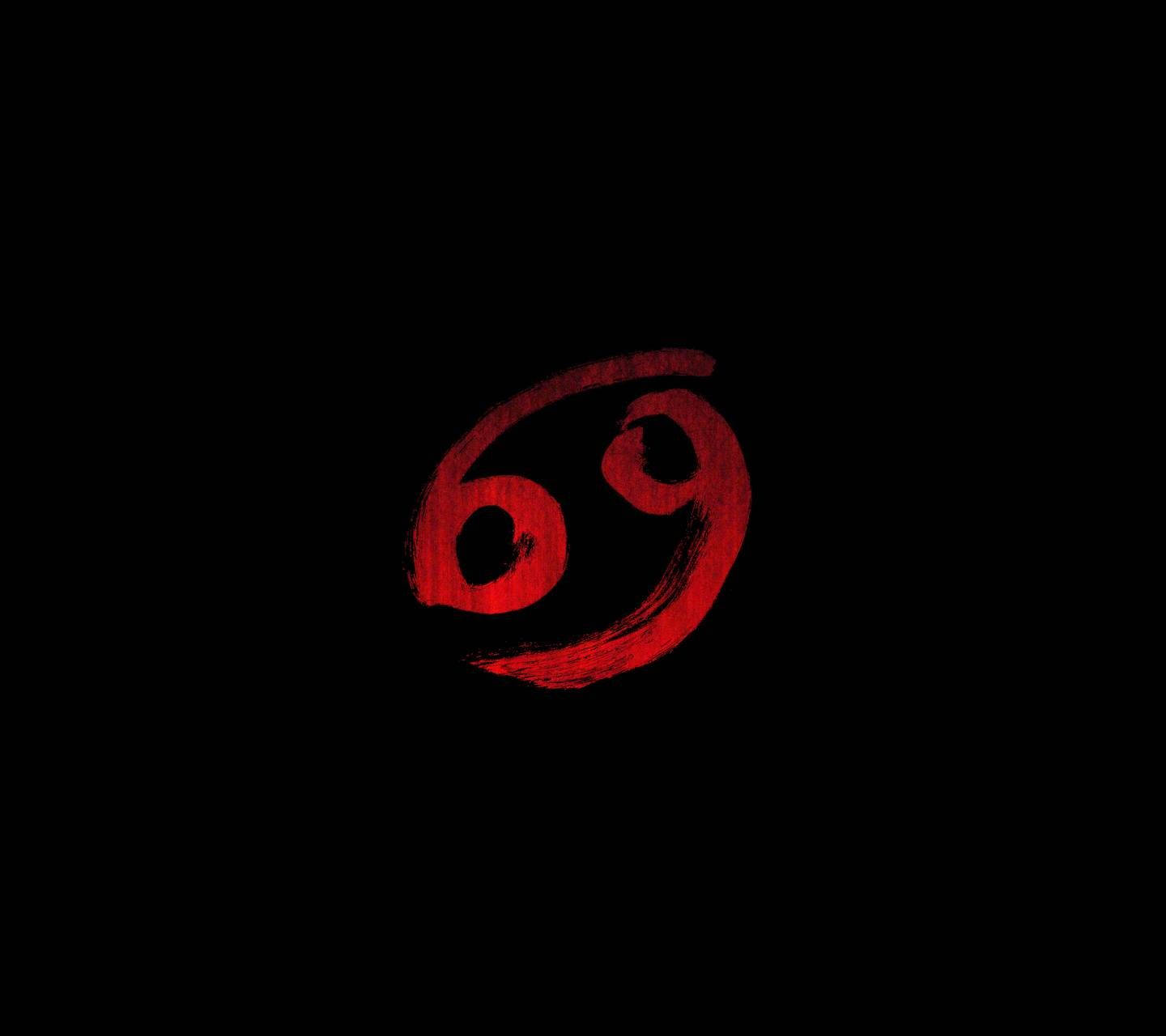 Cancer astrological sign, red brushstroke, number 69, HD Desktop Wallpaper