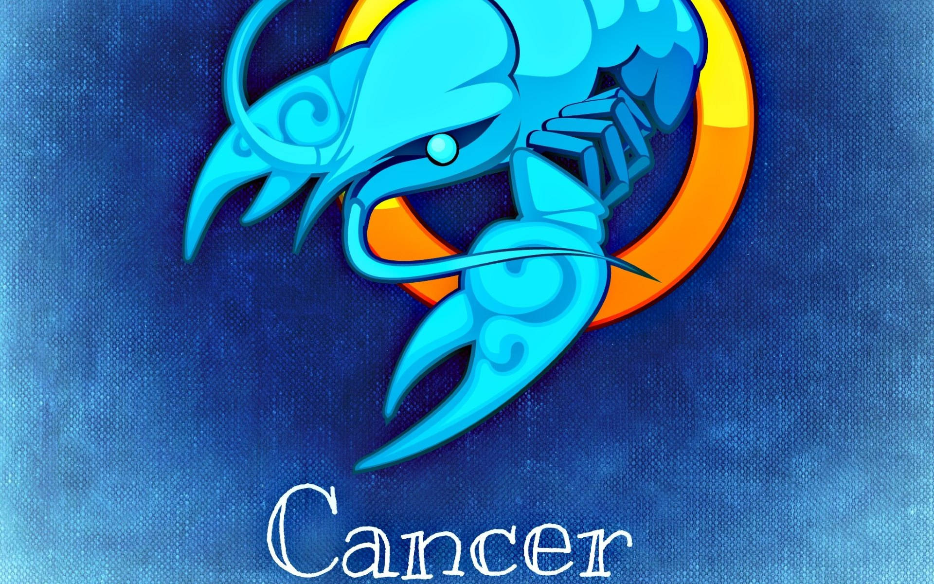 Cancer Zodiac, blue lobster, glowing orange crescent moon, Full HD Desktop Wallpaper