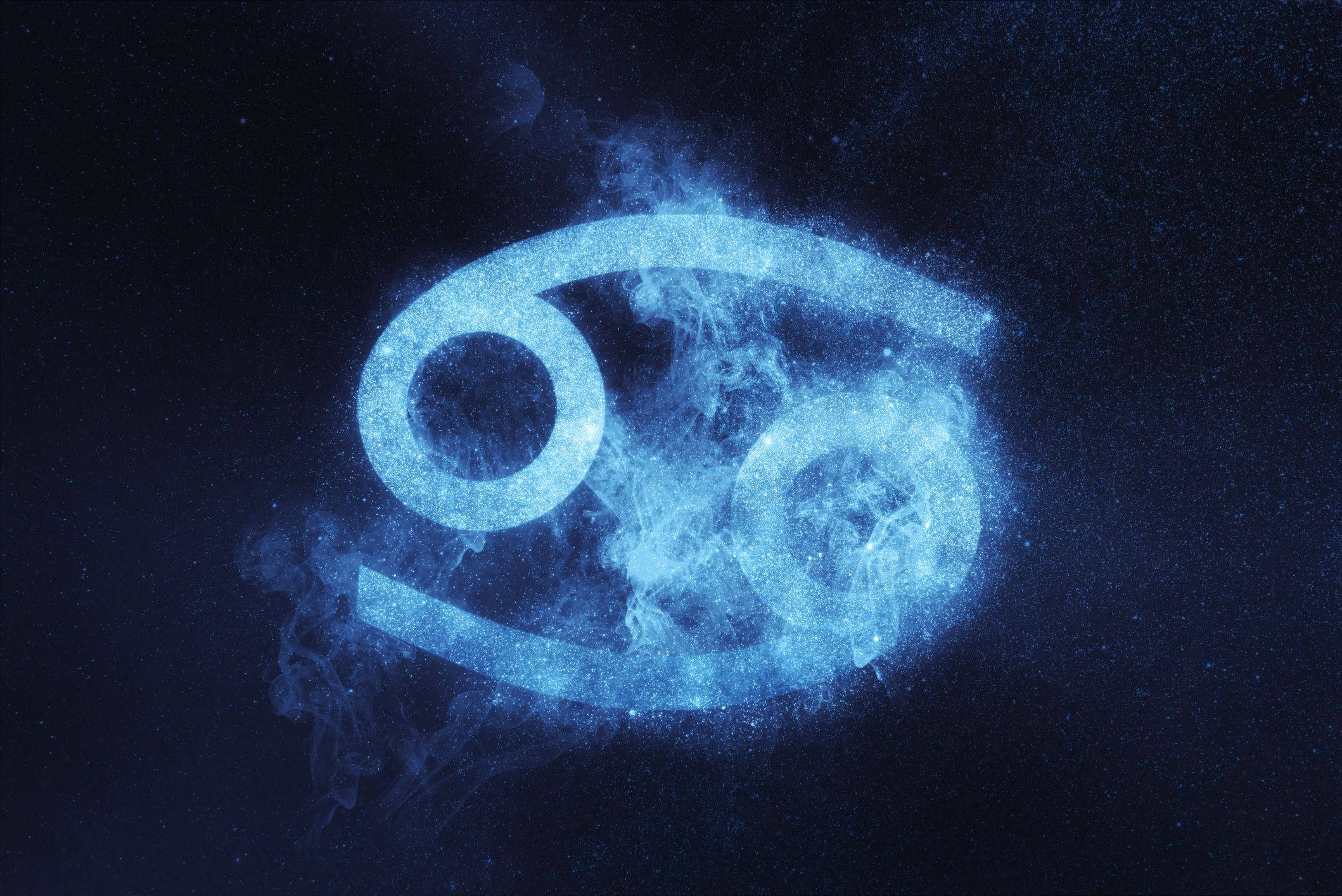 Cancer Zodiac Sign, blue symbol, glowing blue cosmic crab symbol, Full HD Desktop Wallpaper