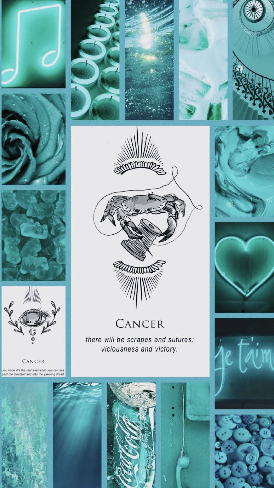 Cancer Aesthetic, teal-toned, crab tattoo design, Full HD Phone Wallpaper