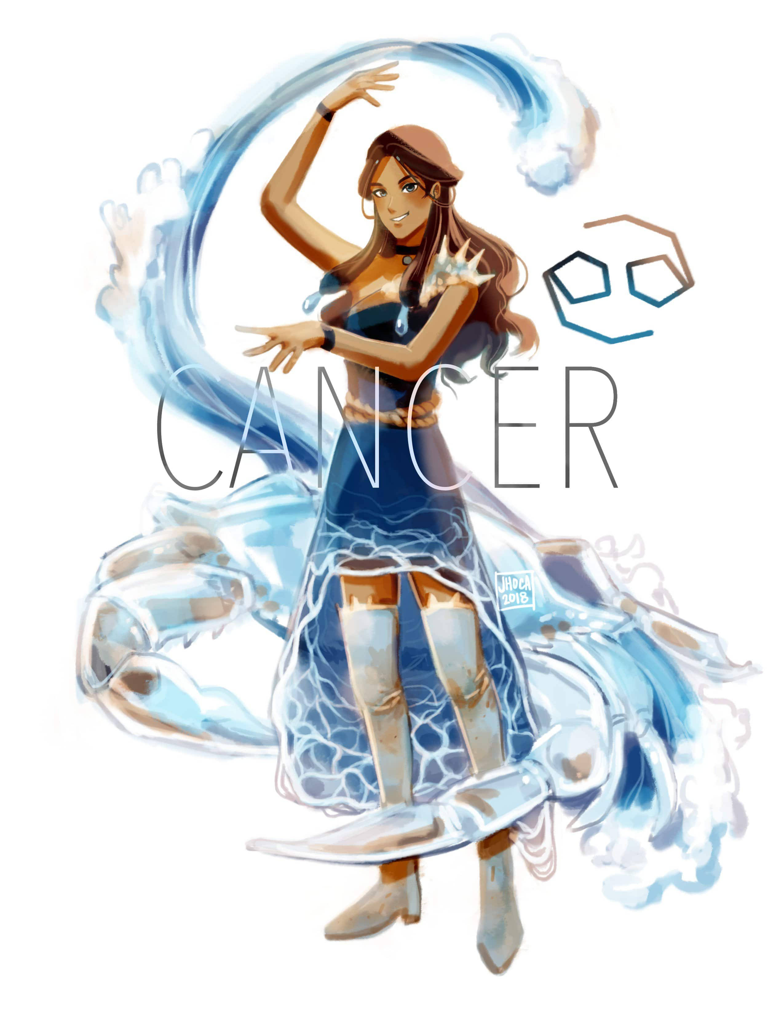 Cancer Zodiac, water girl, blue water-themed attire, 2K Phone Wallpaper