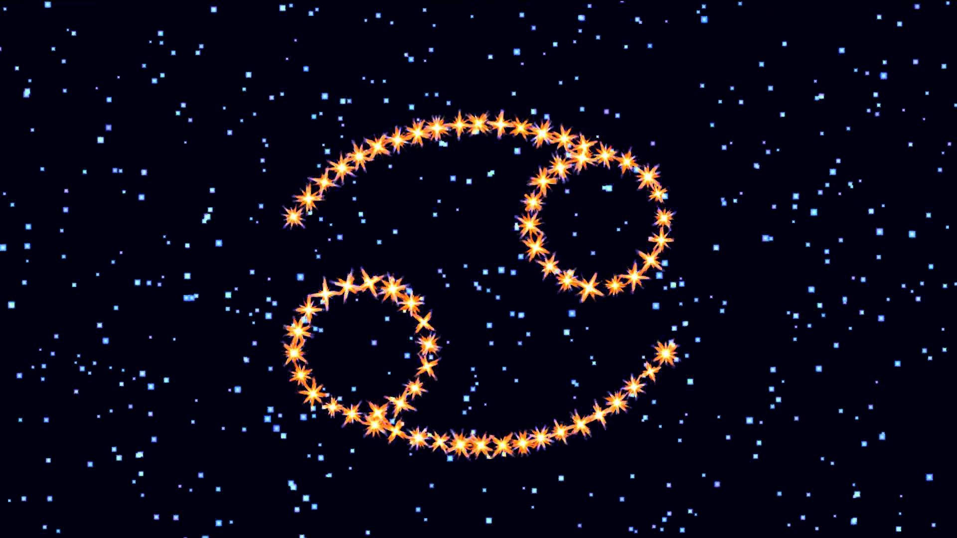 Cancer Zodiac, yin yang symbol, glowing orange star constellation, Full HD Desktop Wallpaper