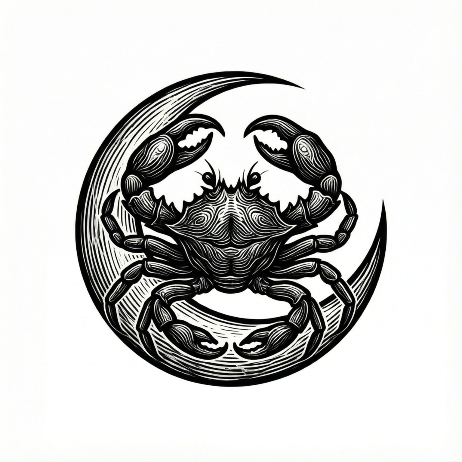 crab, crescent moon, linocut style, HD Desktop Wallpaper