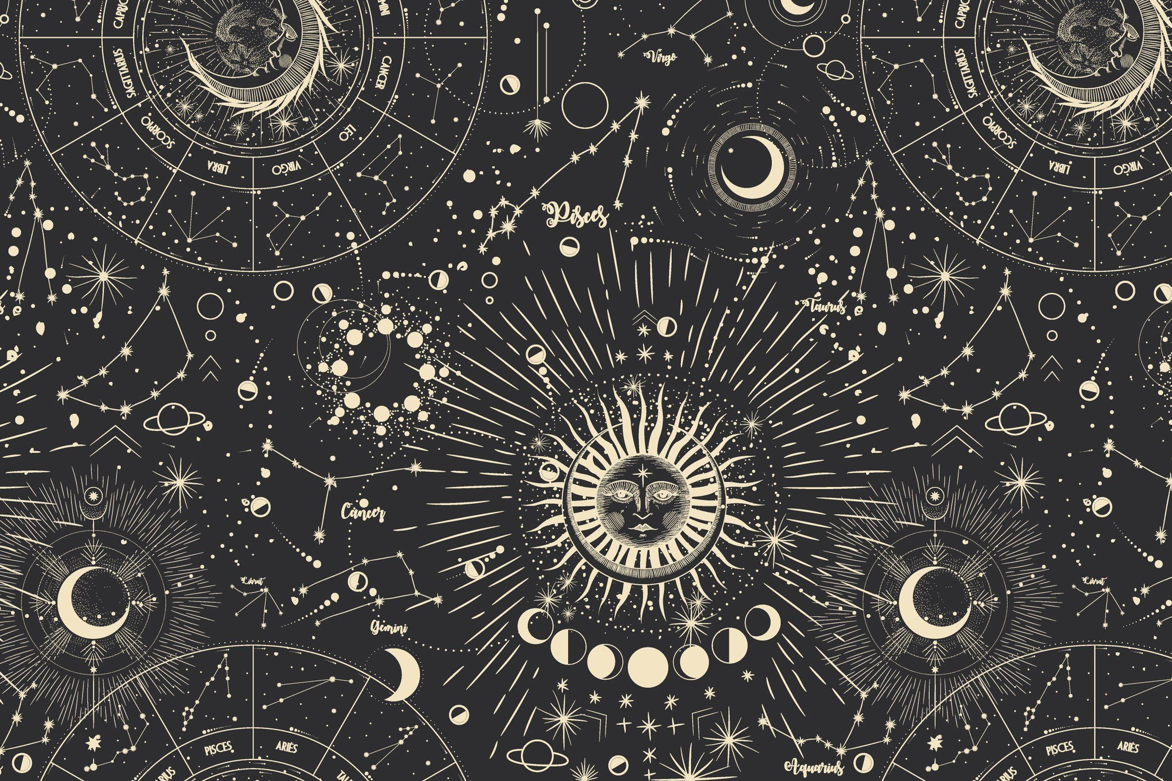 Cancer Universe Alignment Aesthetic, golden constellations, zodiac signs, Full HD Desktop Wallpaper