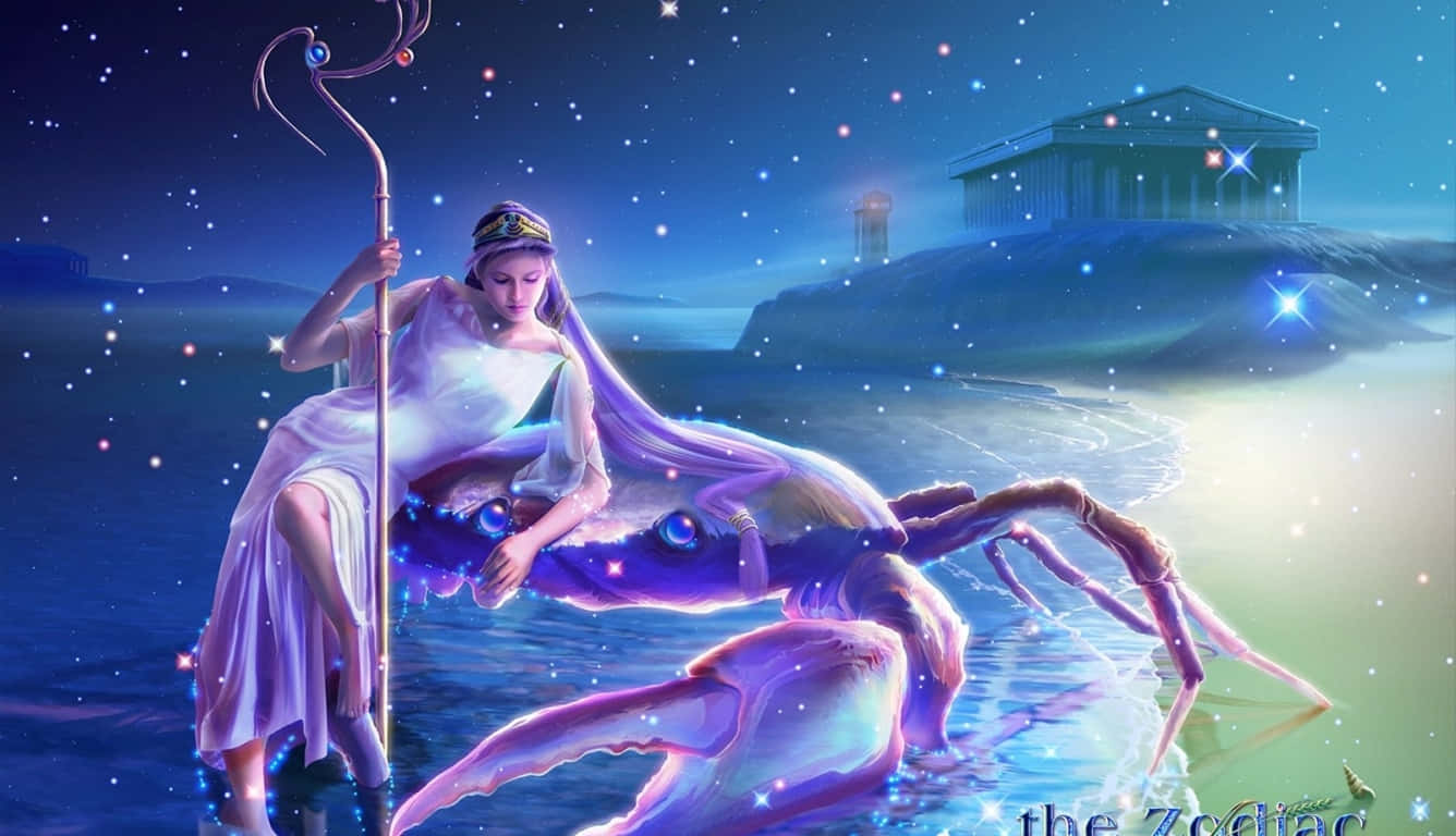 Cancer Zodiac Sign, celestial goddess, white robes, HD Desktop Wallpaper
