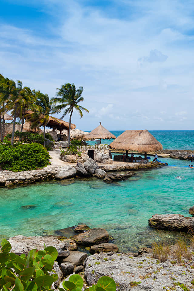 Cancun Mexico, nipa huts, turquoise waters, SD Phone Wallpaper