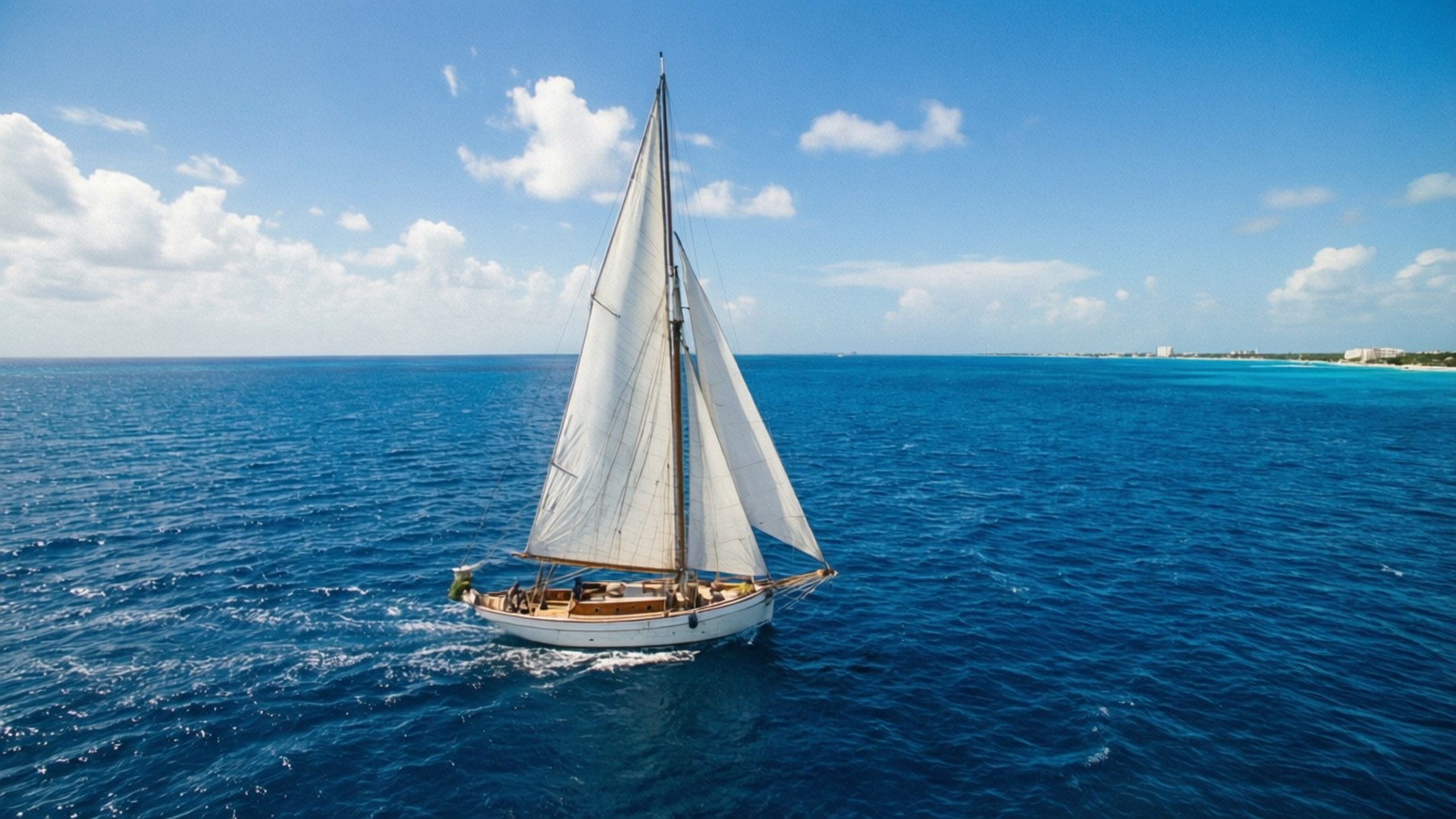 Cancun, sailing boat, Caribbean waters, Full HD Desktop Wallpaper