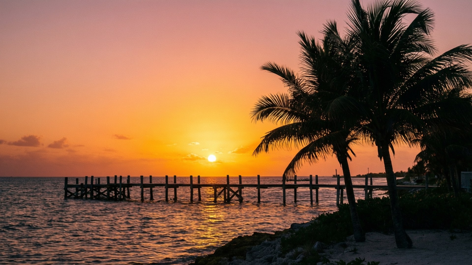 Cancun, Golden Hour, pier, Full HD Desktop Wallpaper