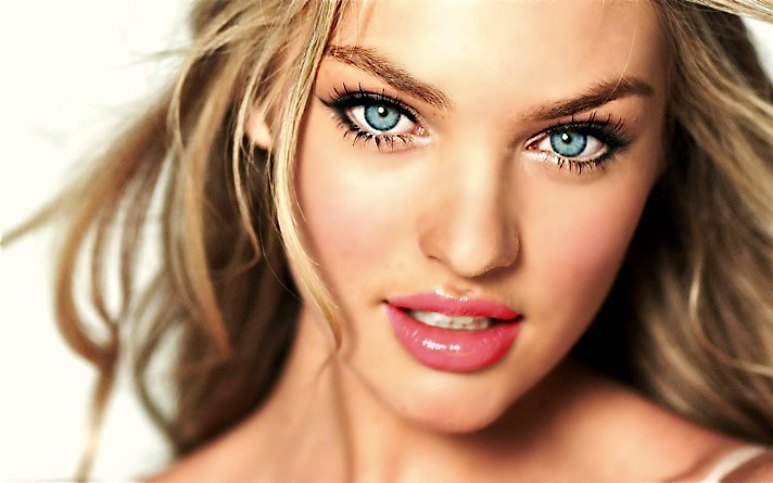 Candice Swanepoel, blue eyes, blonde hair, 2K Desktop Wallpaper