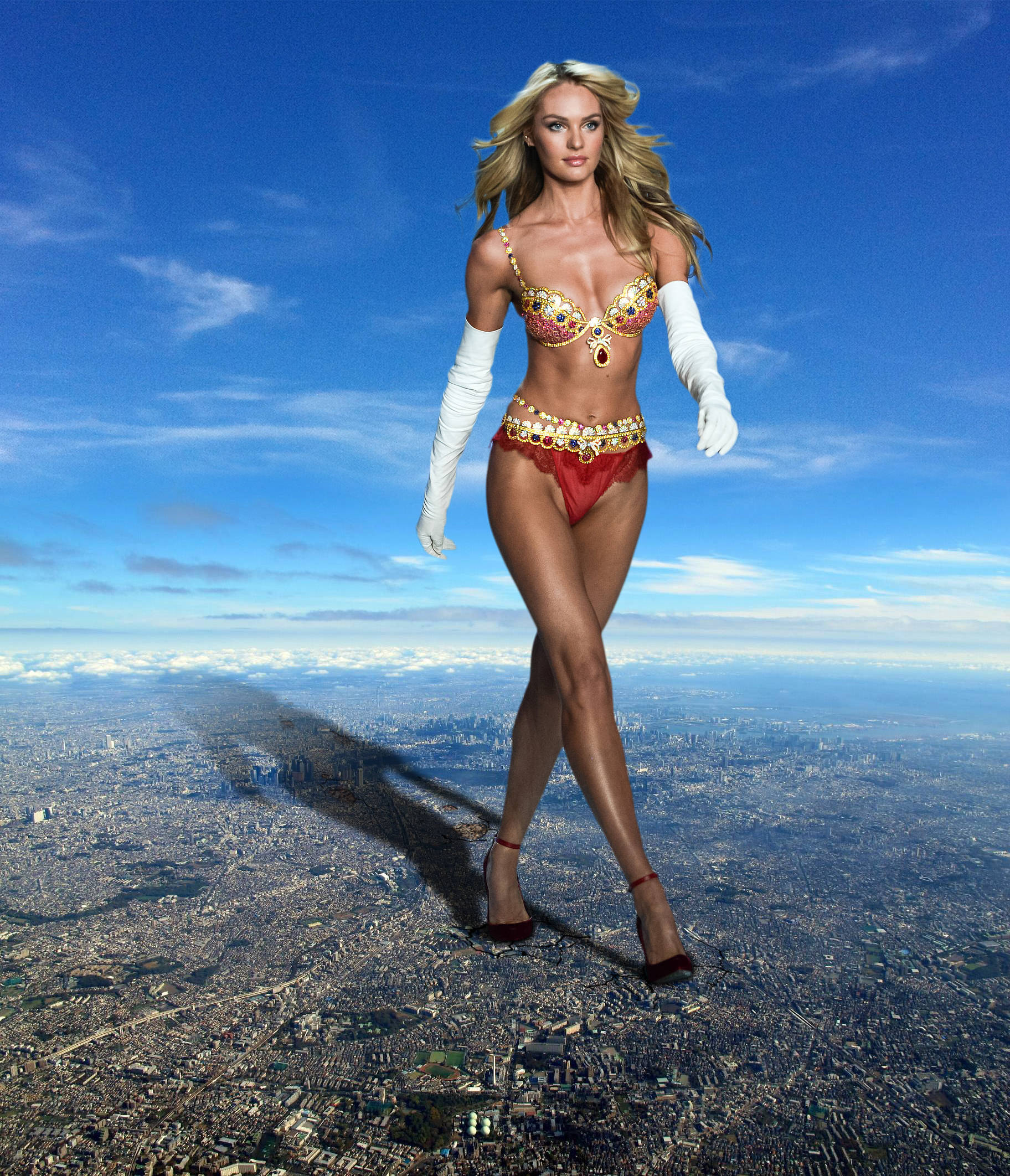 Candice Swanepoel, blonde woman, ornate red and gold lingerie, Full HD Phone Wallpaper