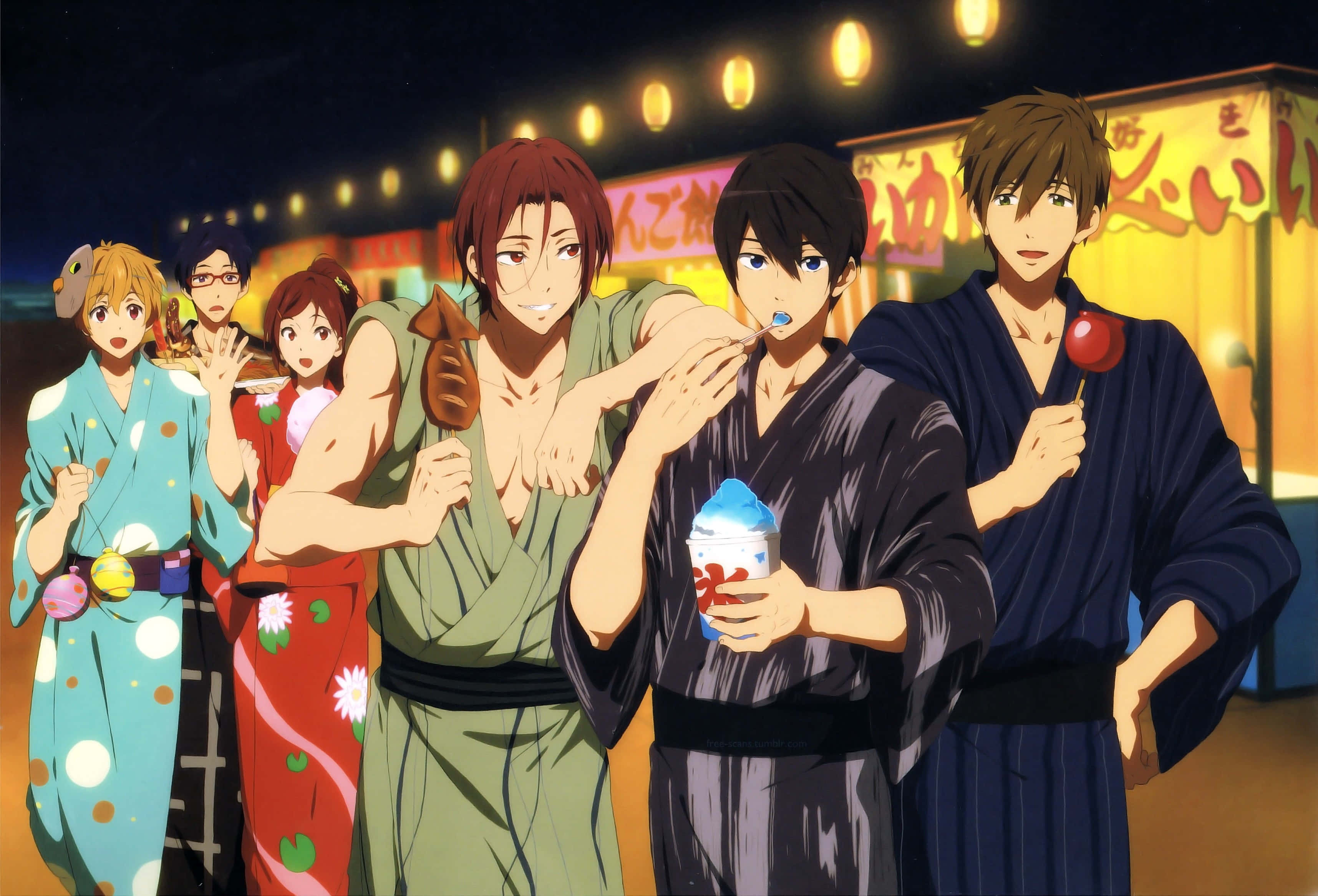 Candy Apples, yukatas, glowing lanterns, 2K Desktop Wallpaper