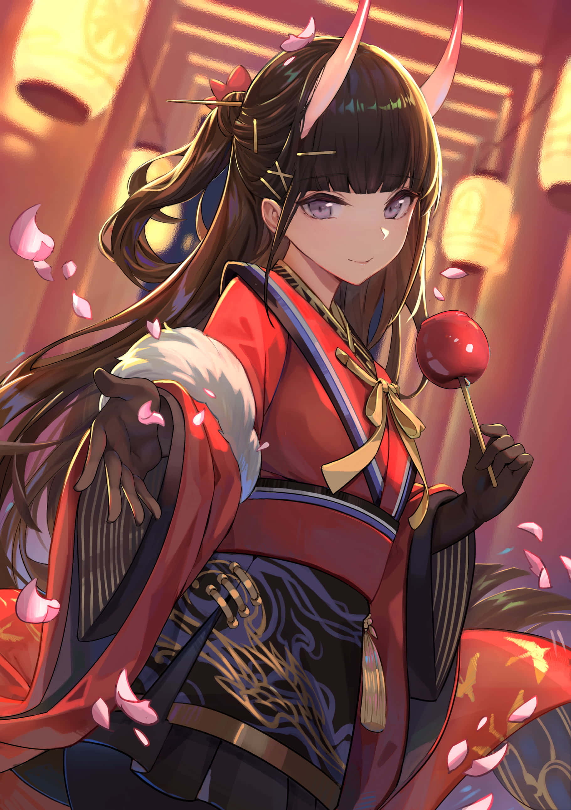 Candy Apples, anime girl, pink horns, 2K Phone Wallpaper