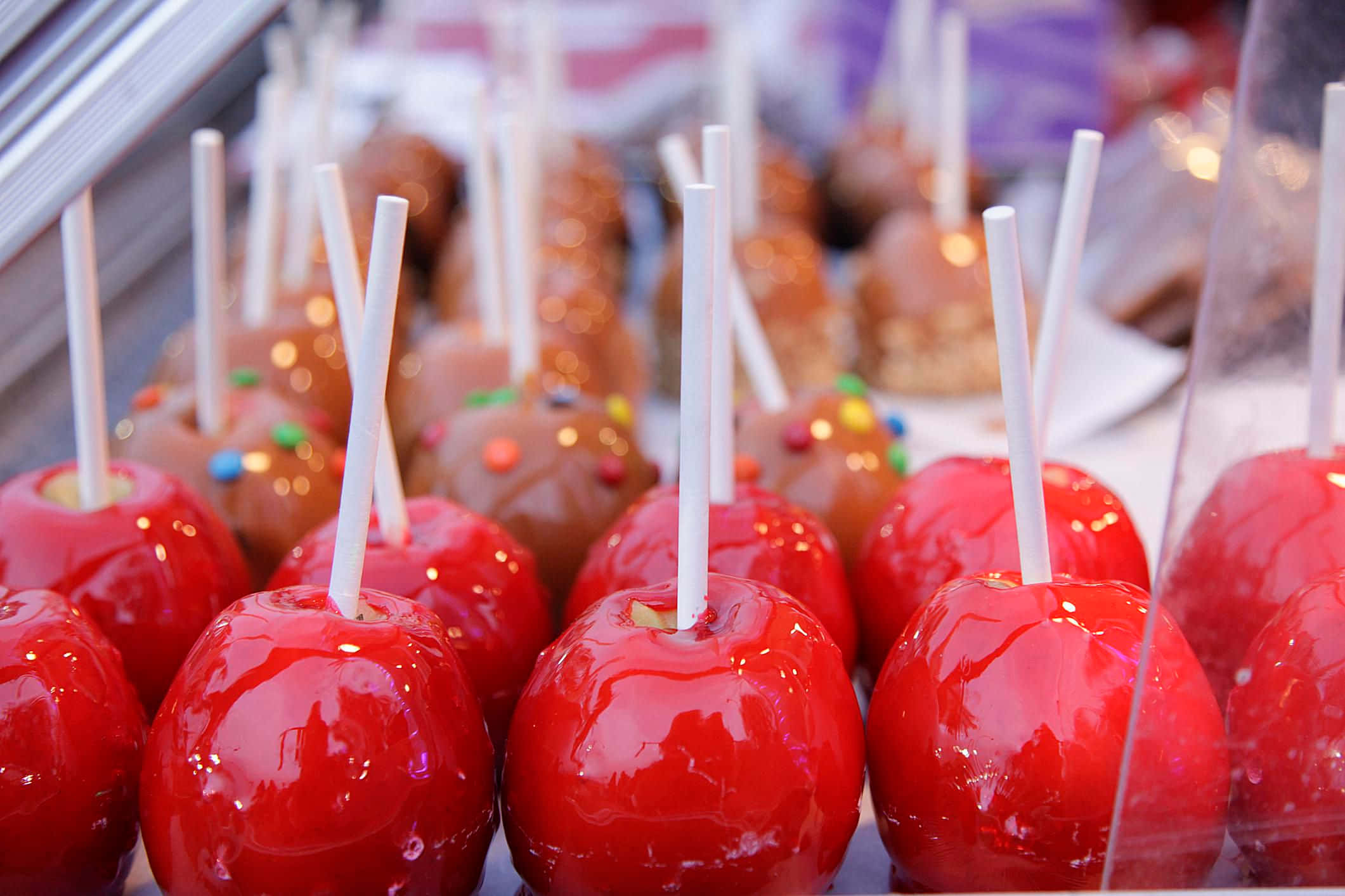 Candy Apples, glossy red, brown, Full HD Desktop Wallpaper