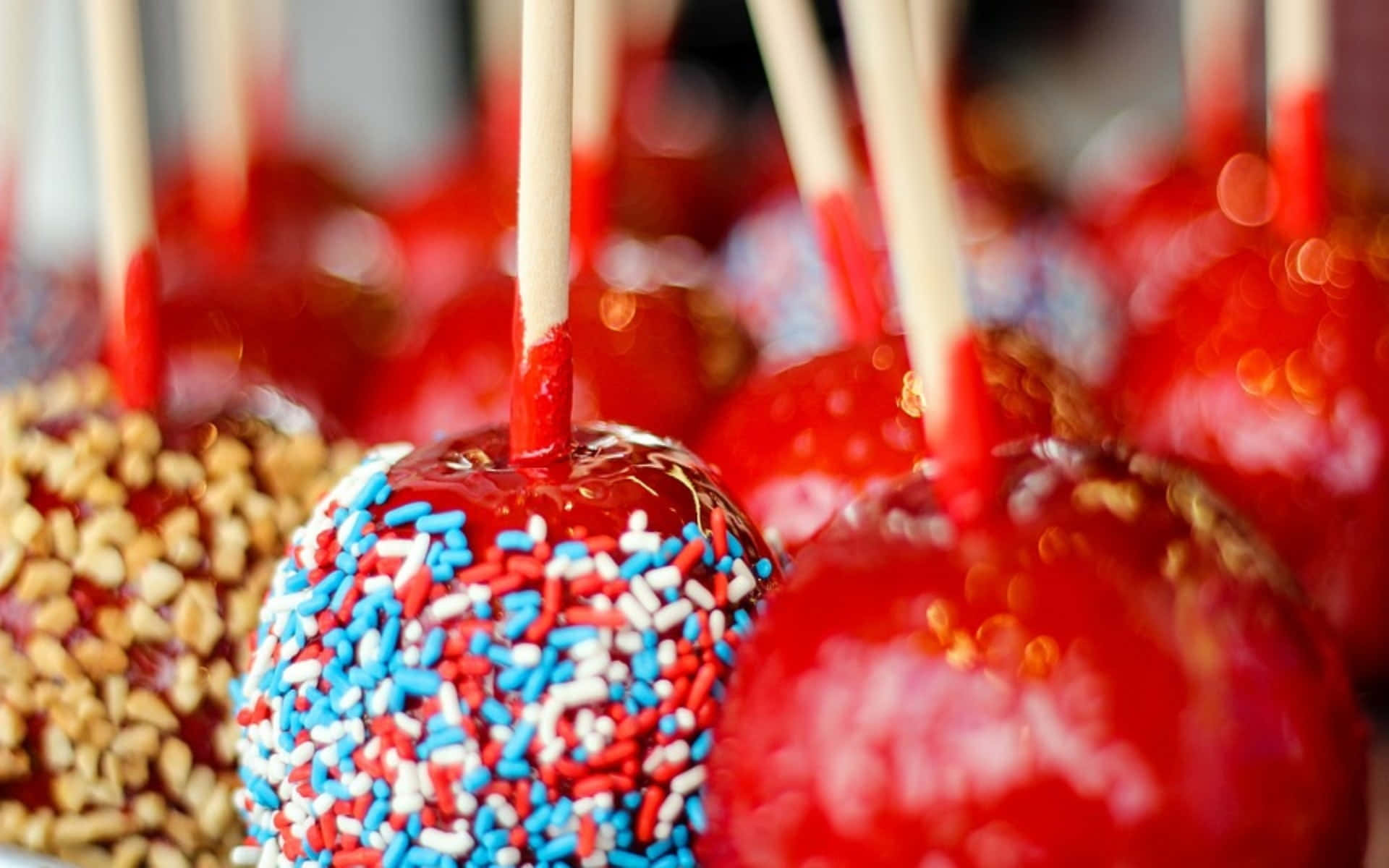Candy Apples, glossy red, patriotic red white and blue sprinkles, Full HD Desktop Wallpaper