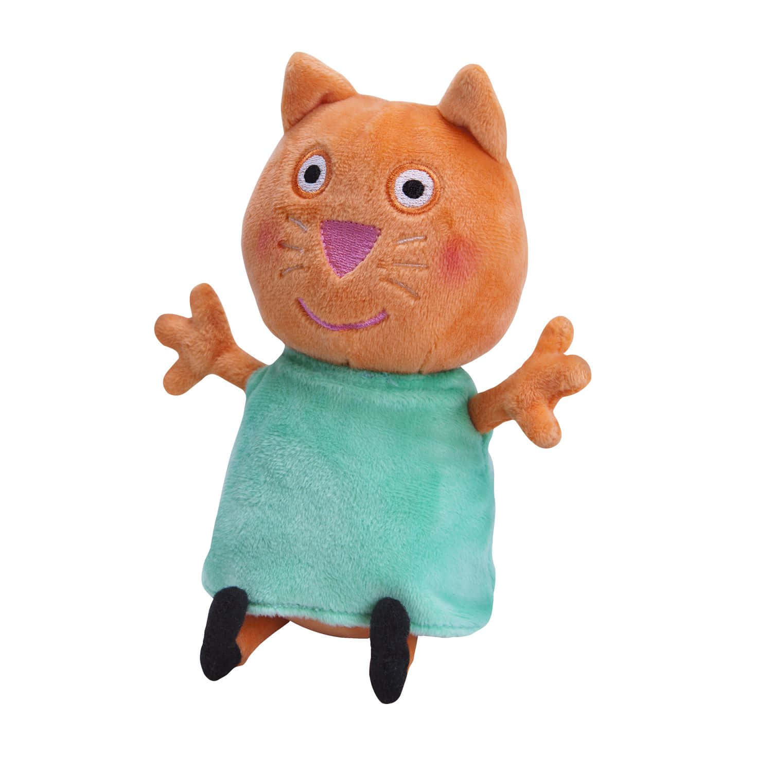 Candy Cat, orange plush cat toy, teal dress, HD Desktop Wallpaper