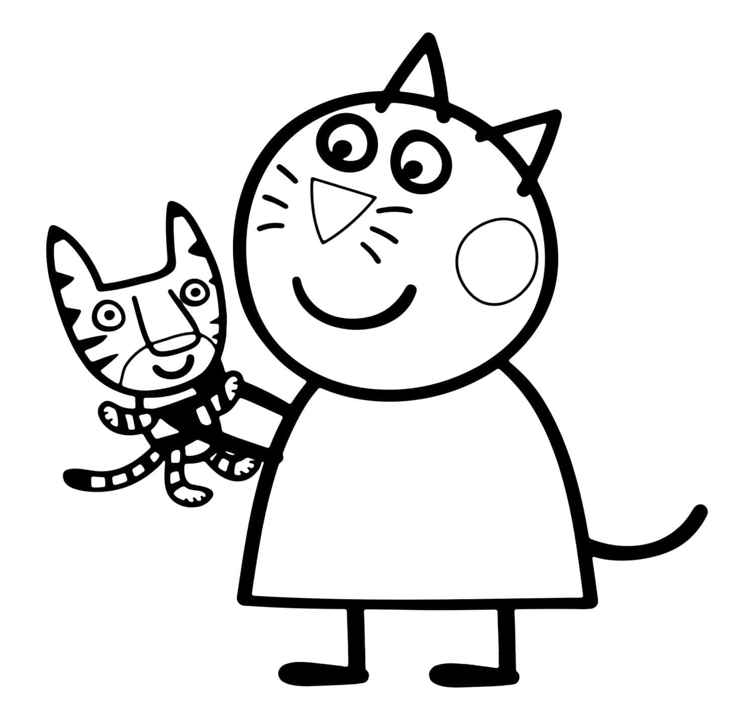 Candy Cat, striped kitten, black and white line drawing, HD Desktop Wallpaper