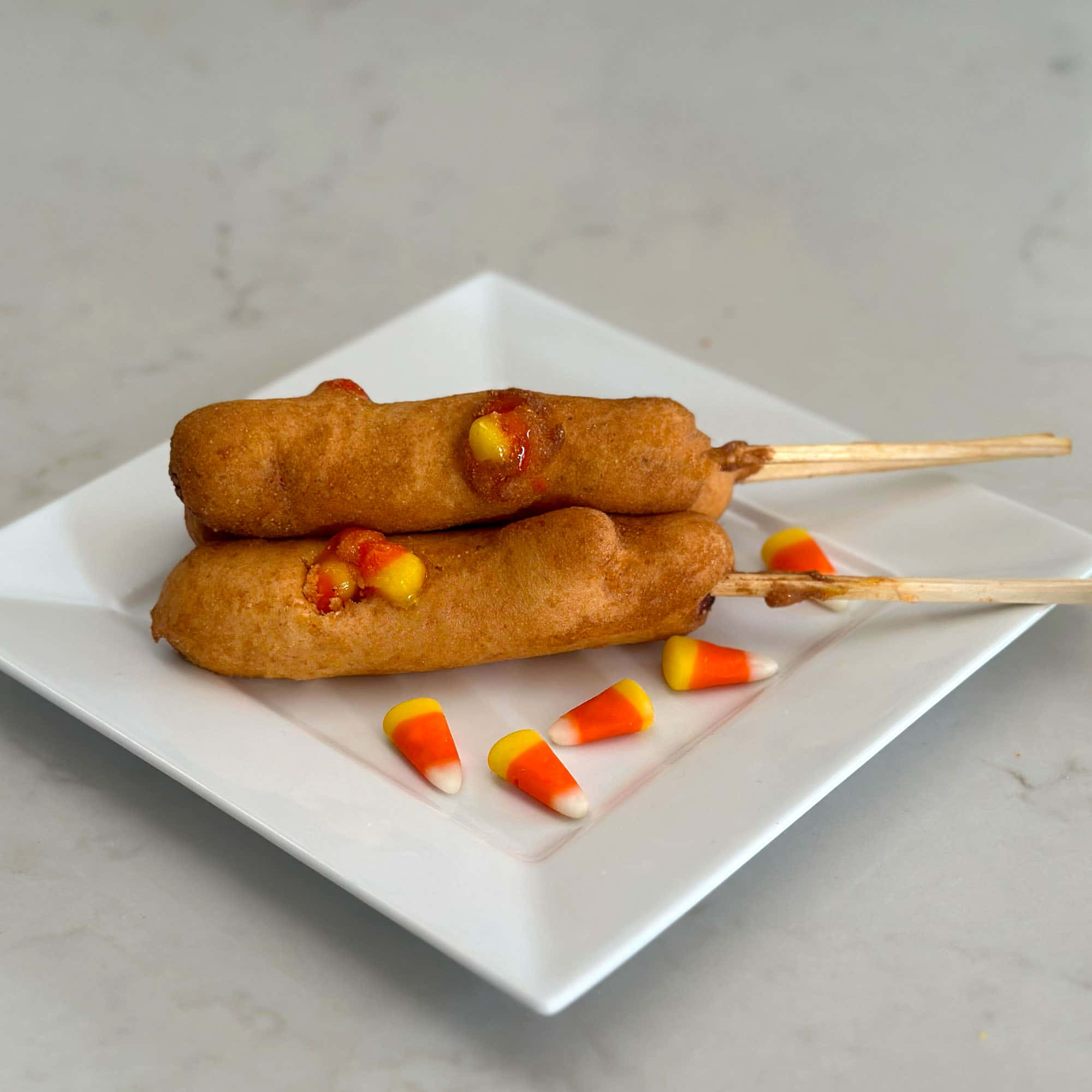 candy corn, corn dogs, red sauce, Full HD Desktop Wallpaper