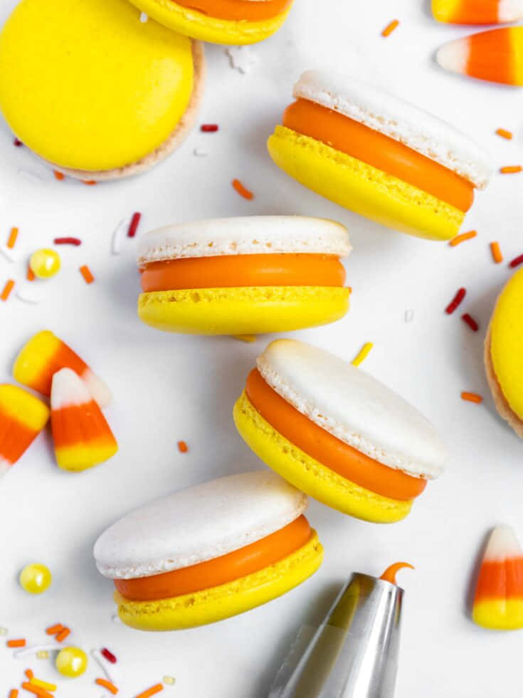 Candy Corn Inspired Macarons, yellow, white, SD Phone Wallpaper
