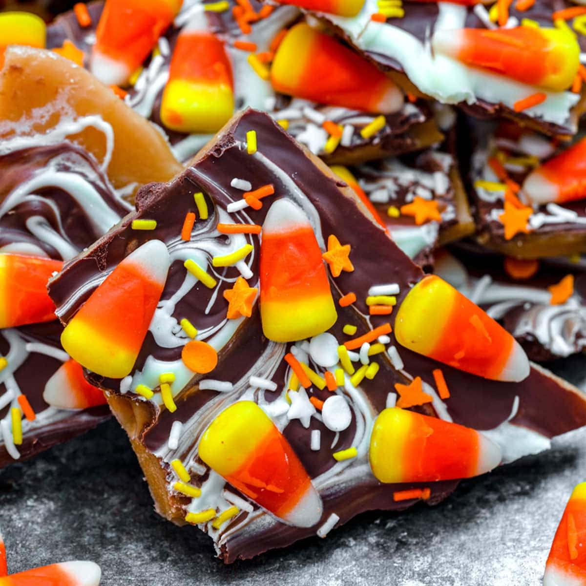 Candy Corn, chocolate bark, colorful sprinkles, SD Desktop Wallpaper