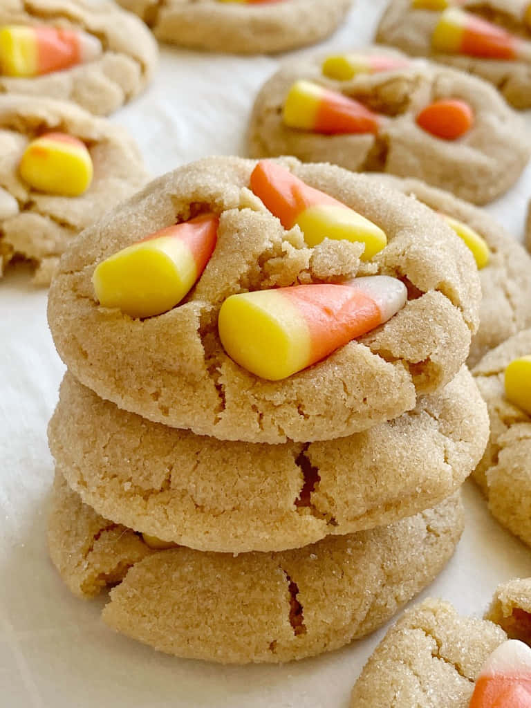 candy corn, sugar cookies, parchment paper, SD Phone Wallpaper