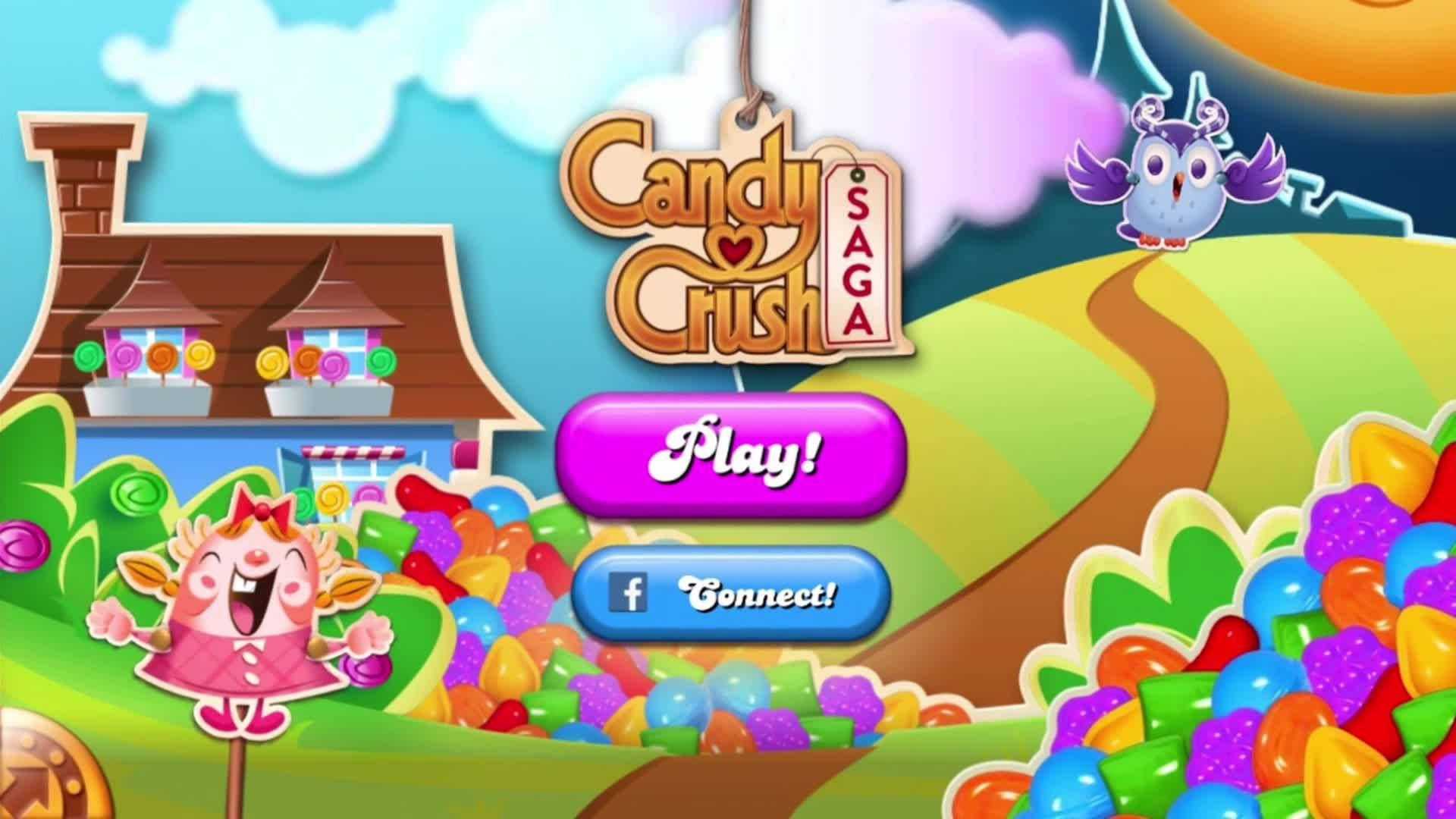 Candy Crush Saga, main menu, pink character, Full HD Desktop Wallpaper