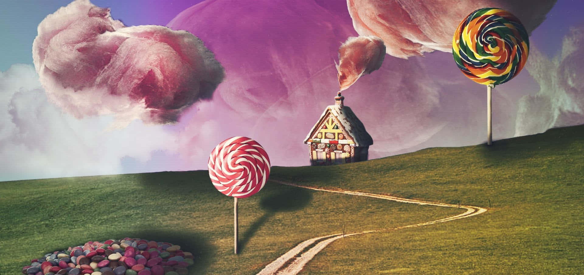Candy Land, giant lollipops, cotton candy clouds, Full HD Desktop Wallpaper