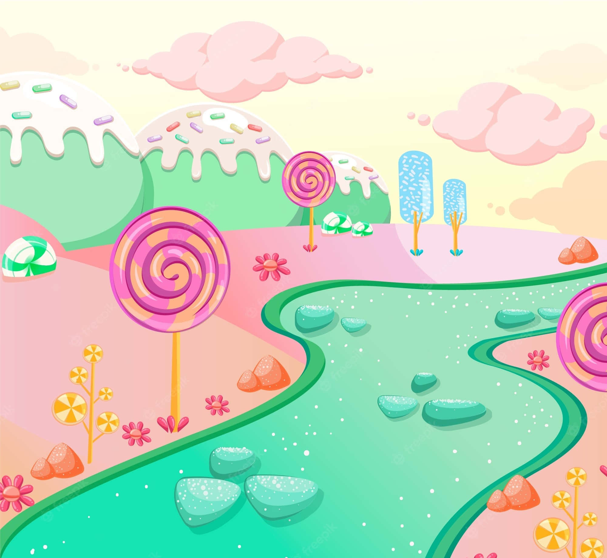 Candy Land, giant lollipops, sprinkled hills, Full HD Desktop Wallpaper