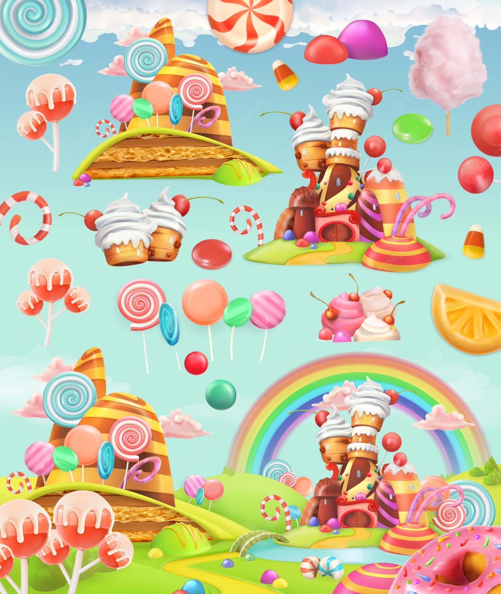 Candy Land, giant lollipops, ice cream castles, Full HD Phone Wallpaper