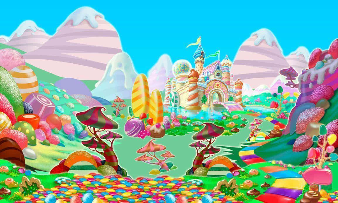 Candy Land, whimsical castle, striped mountains, SD Desktop Wallpaper