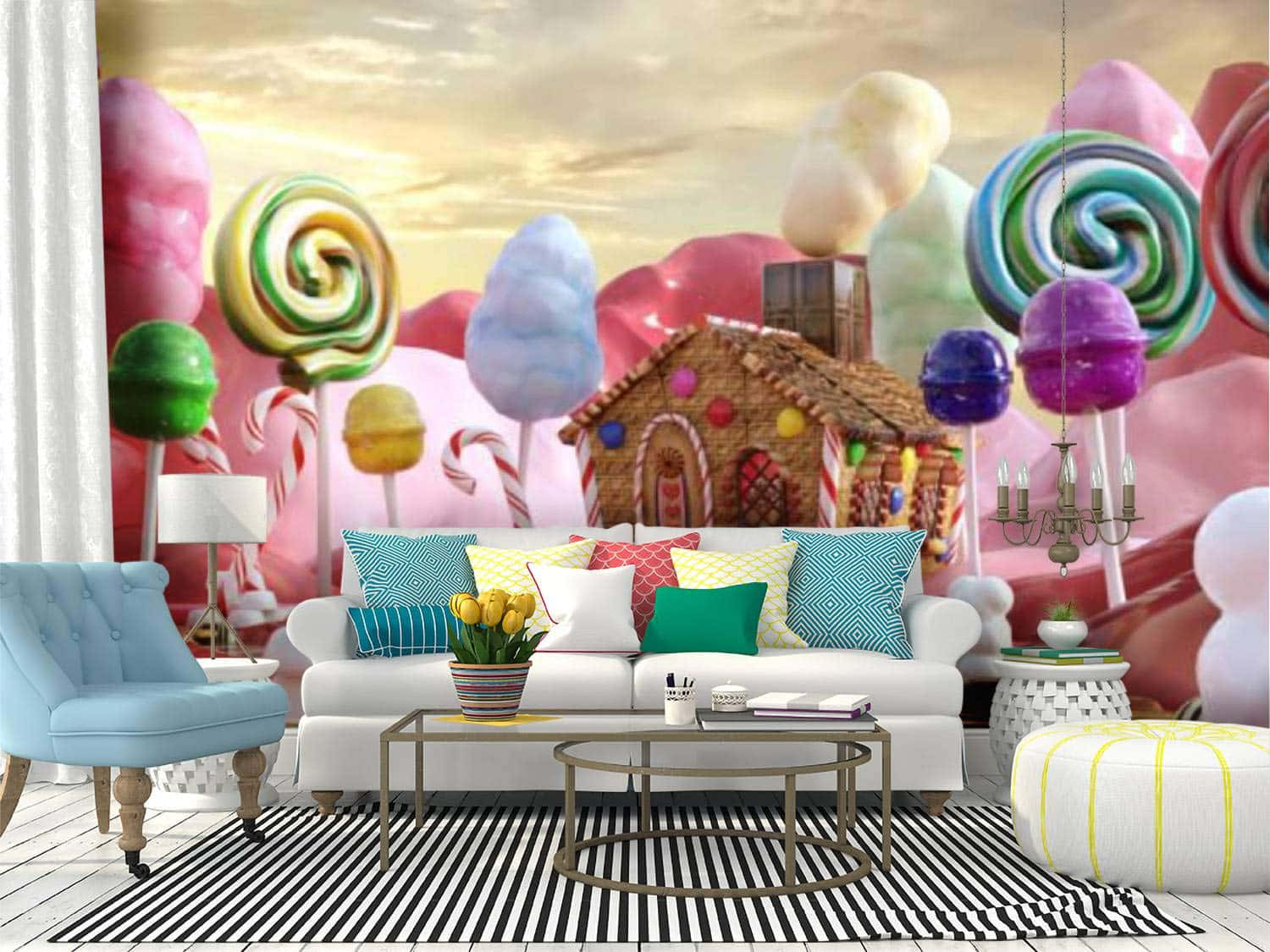 Candy Land, giant lollipops, cotton candy, HD Desktop Wallpaper