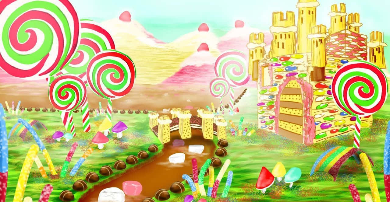 Candy Land, gingerbread castle, giant lollipops, HD Desktop Wallpaper