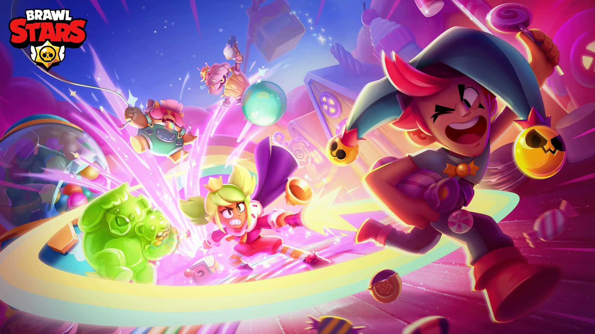 Candy Land, vibrant cartoon characters, candy-themed arena, Full HD Desktop Wallpaper