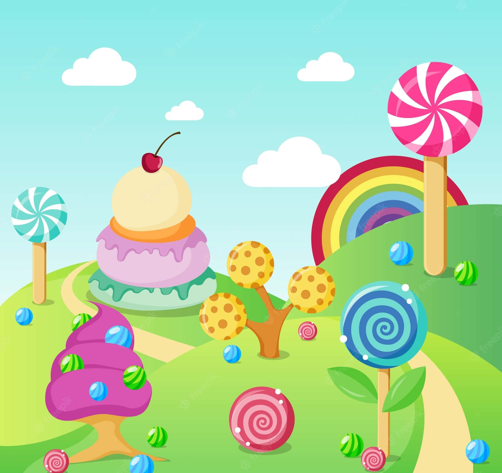 Candy Land, rainbow, lollipops, Full HD Desktop Wallpaper