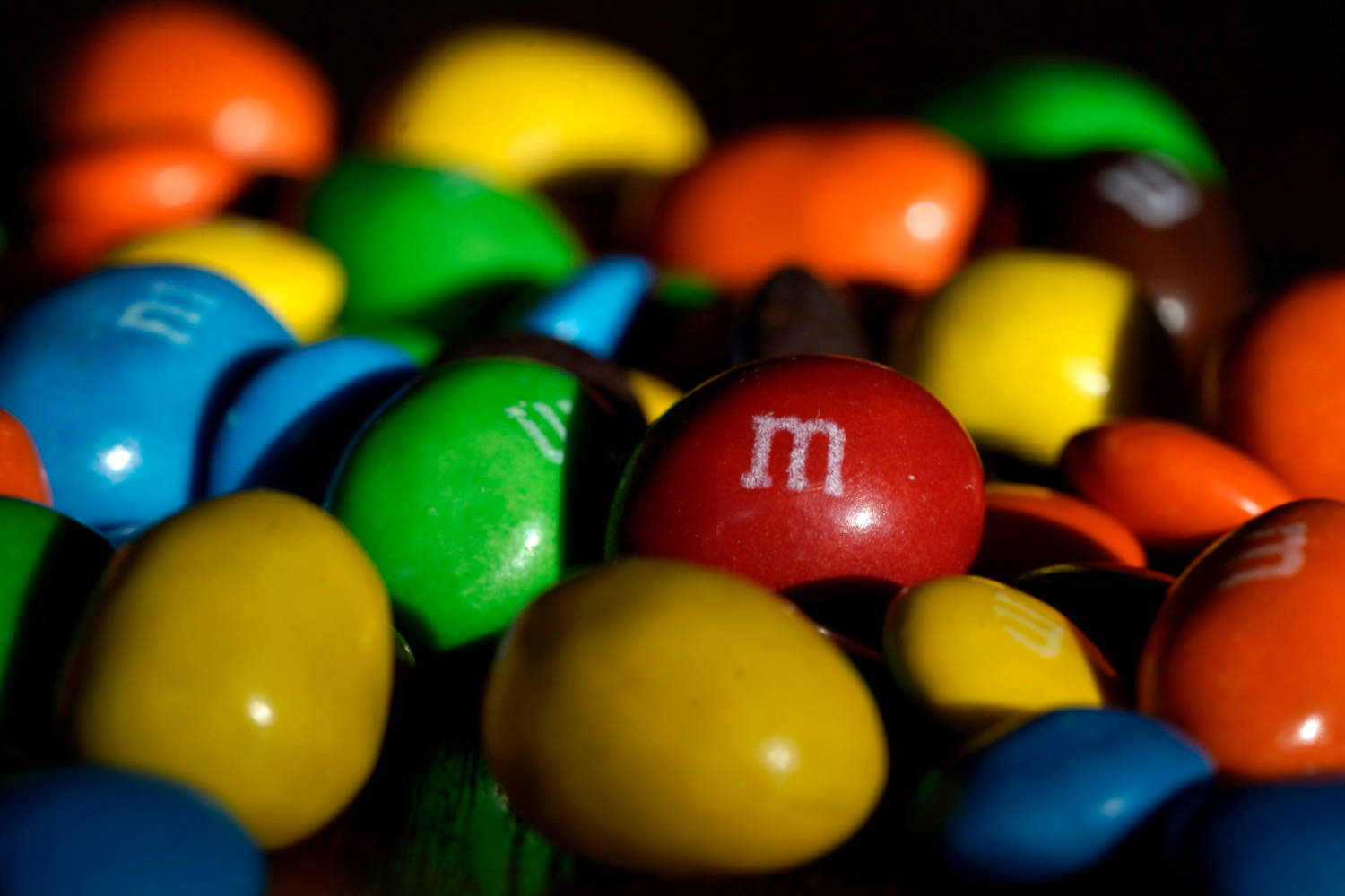 M&M's, glossy shells, white 'm' logos, HD Desktop Wallpaper