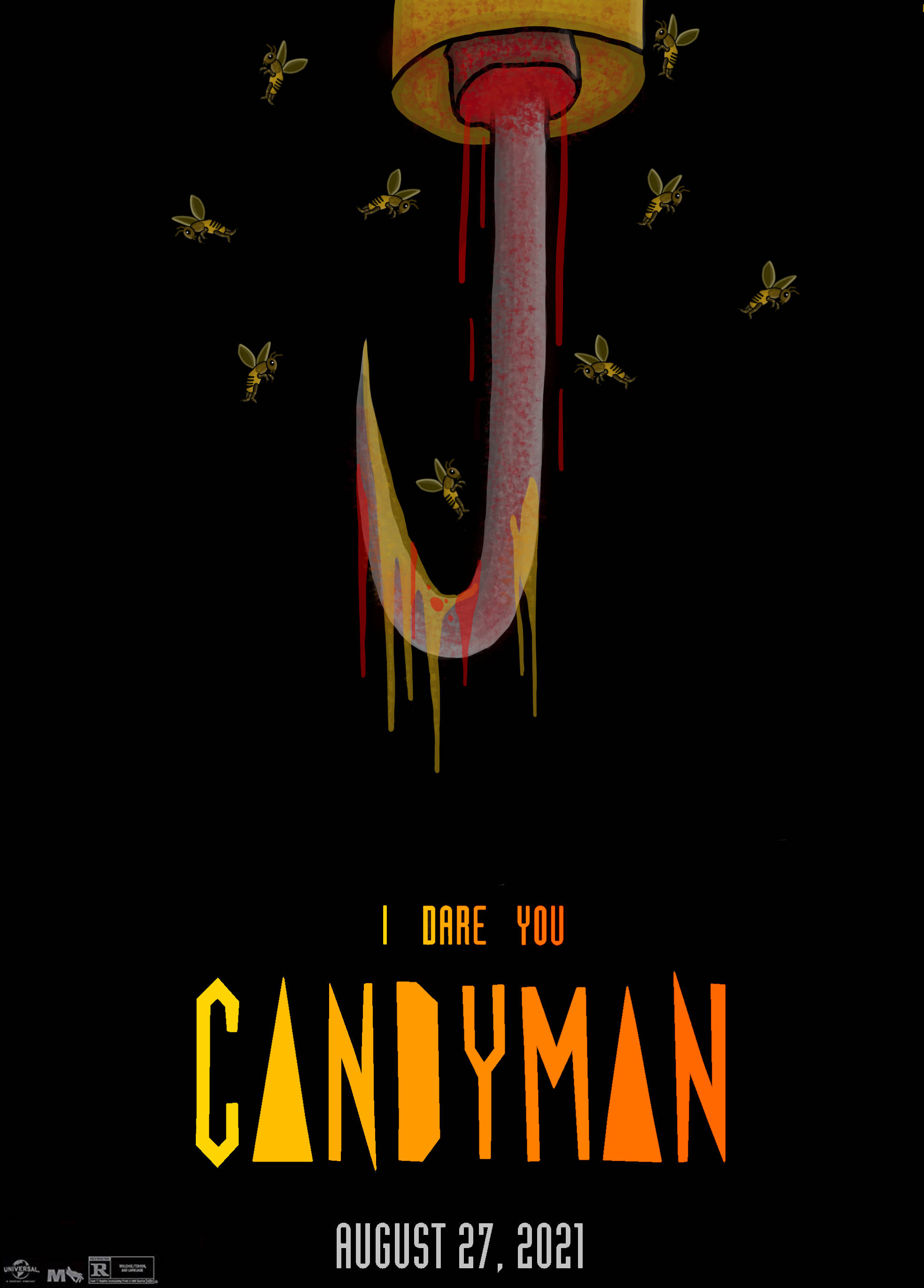 Candyman 2021, hook, red and yellow liquid, 2K Phone Wallpaper