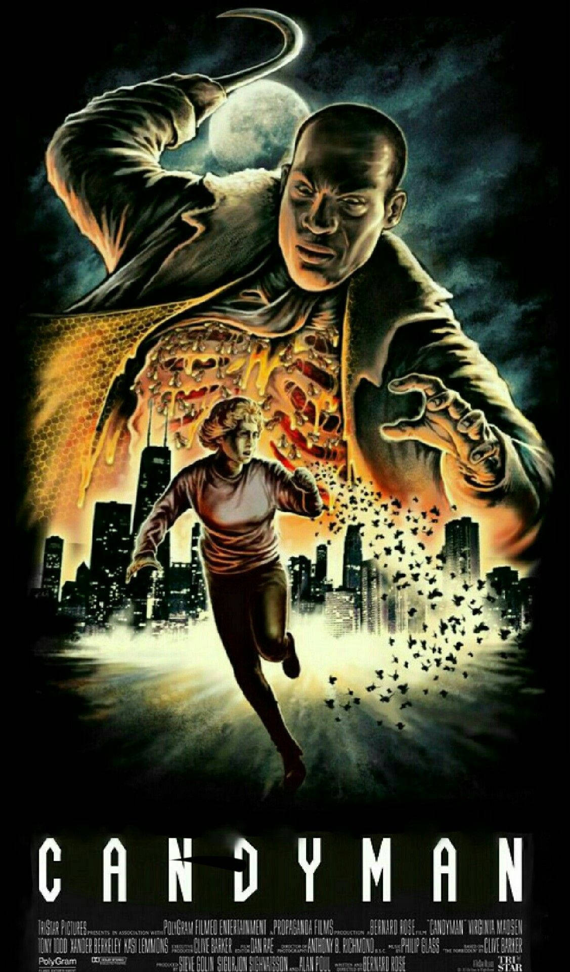 Candyman, moonlit sky, woman flees, Full HD Phone Wallpaper