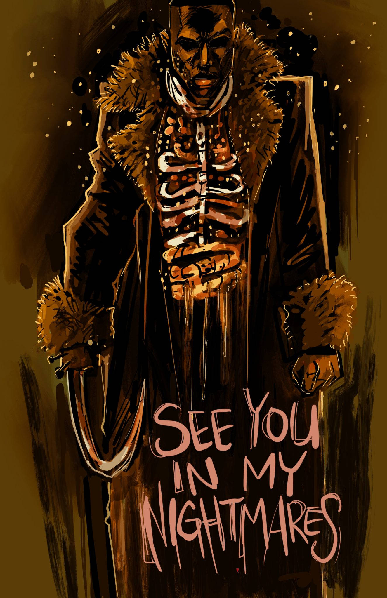 Candyman, fur-lined coat, skeletal torso, Full HD Phone Wallpaper