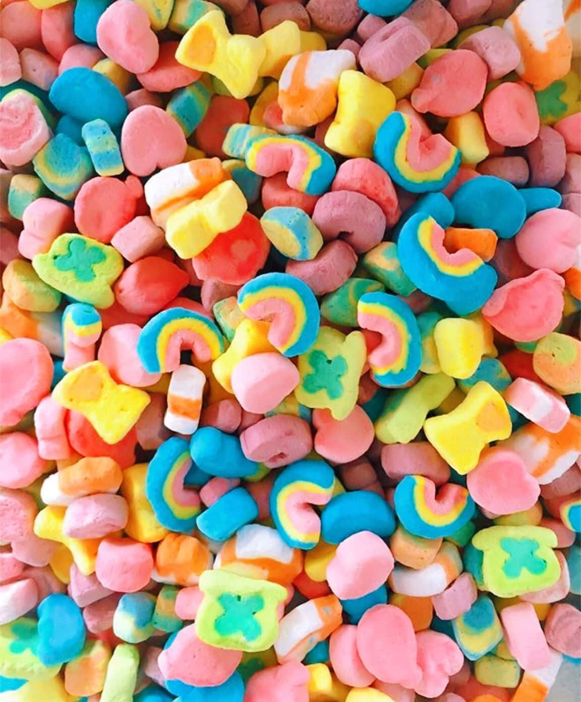 Jelly Candy Aesthetic, rainbow-shaped marshmallows, clover-shaped marshmallows, HD Phone Wallpaper