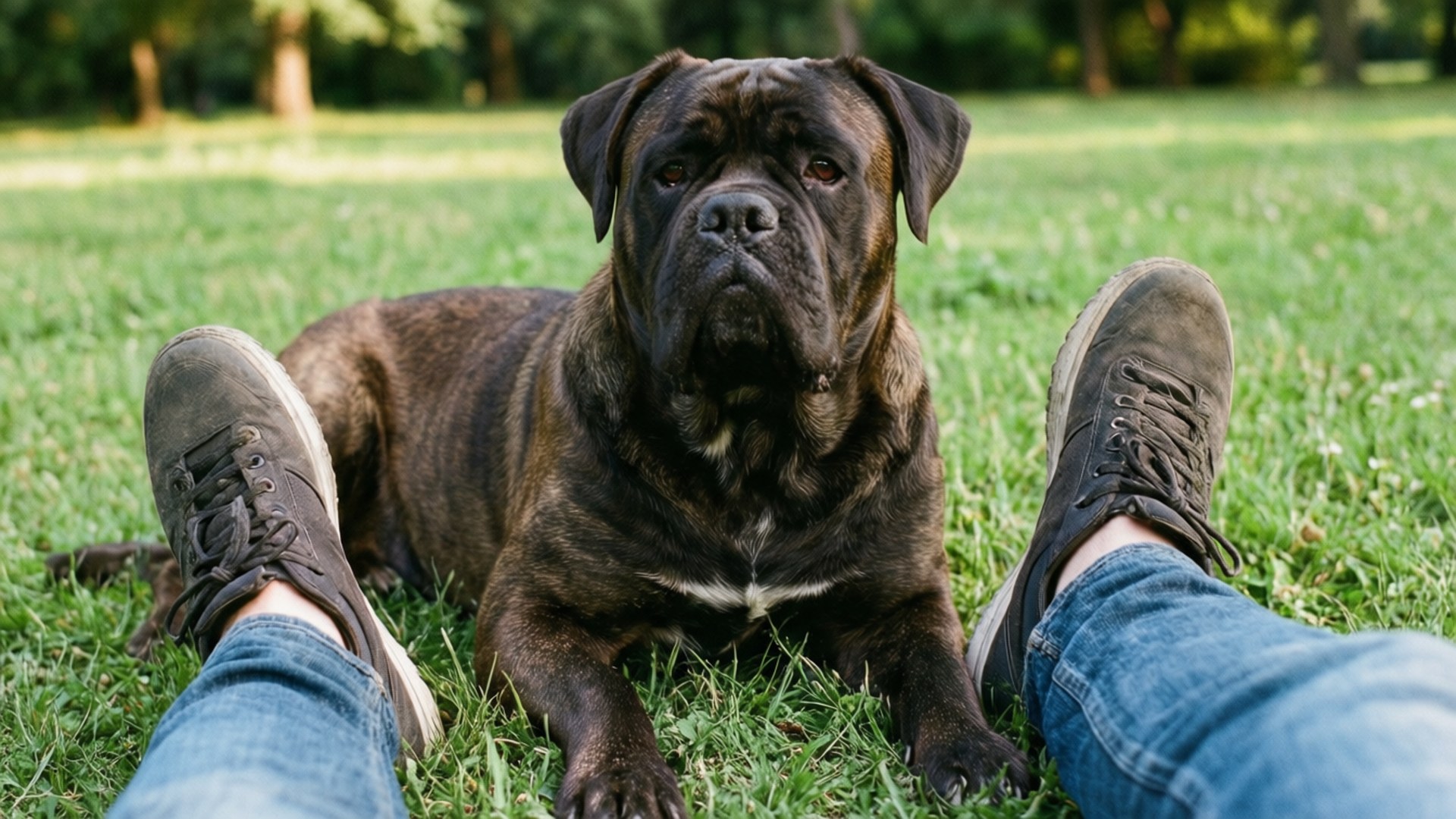 Cane Corso, brindle, green grass, Full HD Desktop Wallpaper
