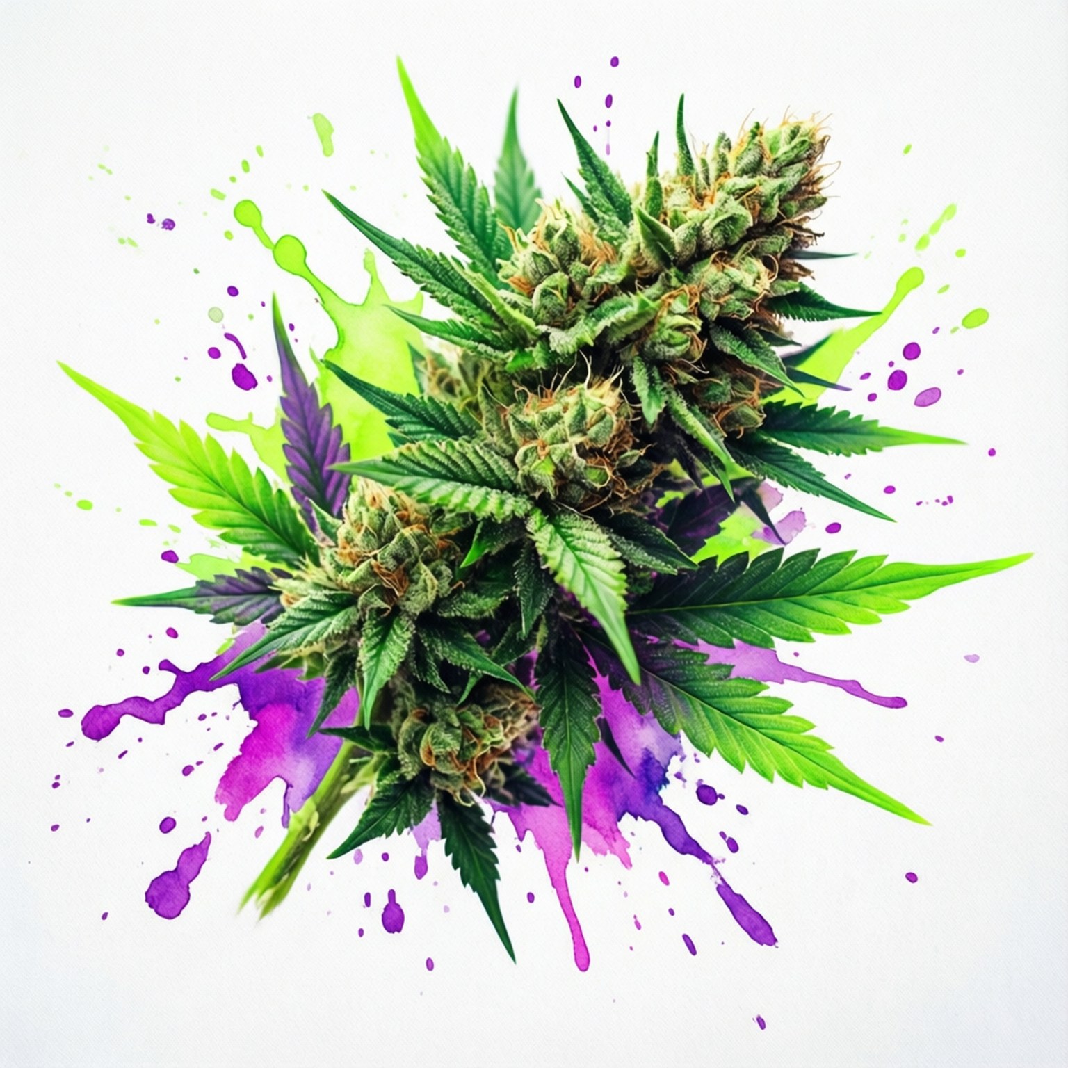 Watercolor Splash Bud, neon green, purple splashes, HD Desktop Wallpaper