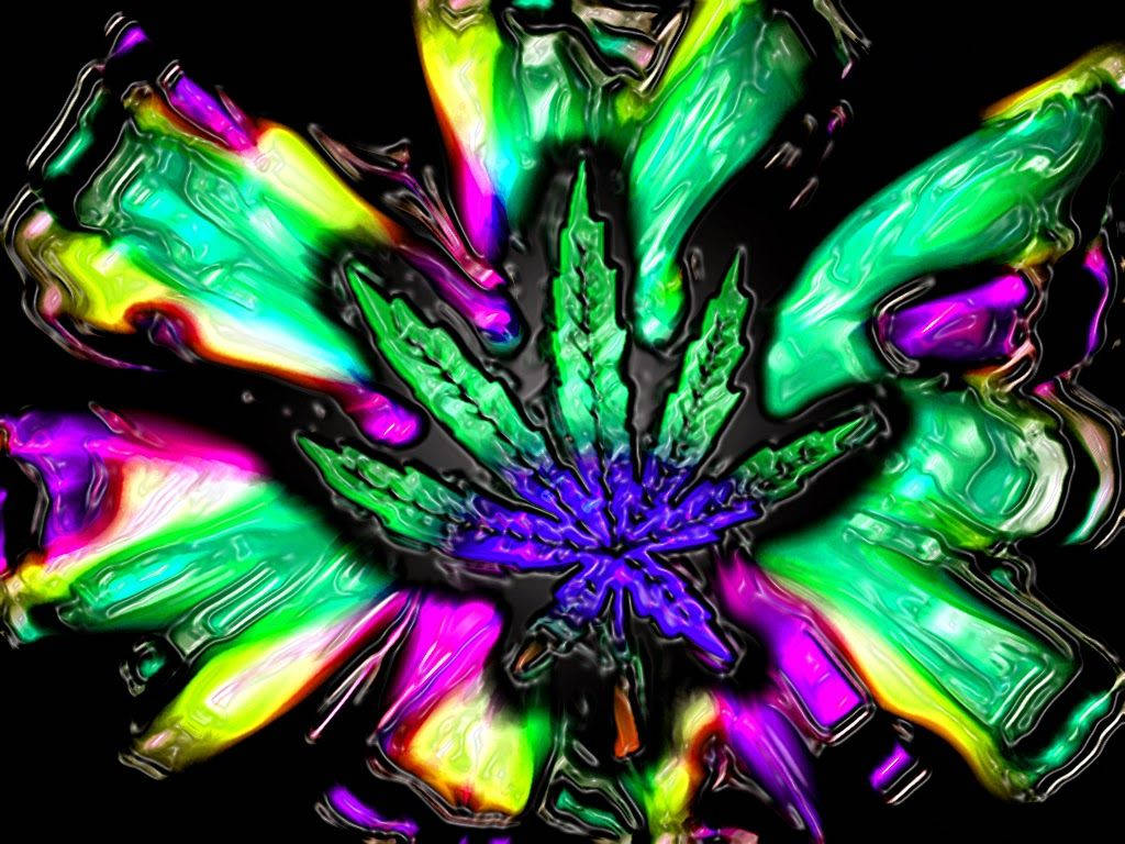psychedelic cannabis leaf, neon green, purple tendrils, SD Desktop Wallpaper
