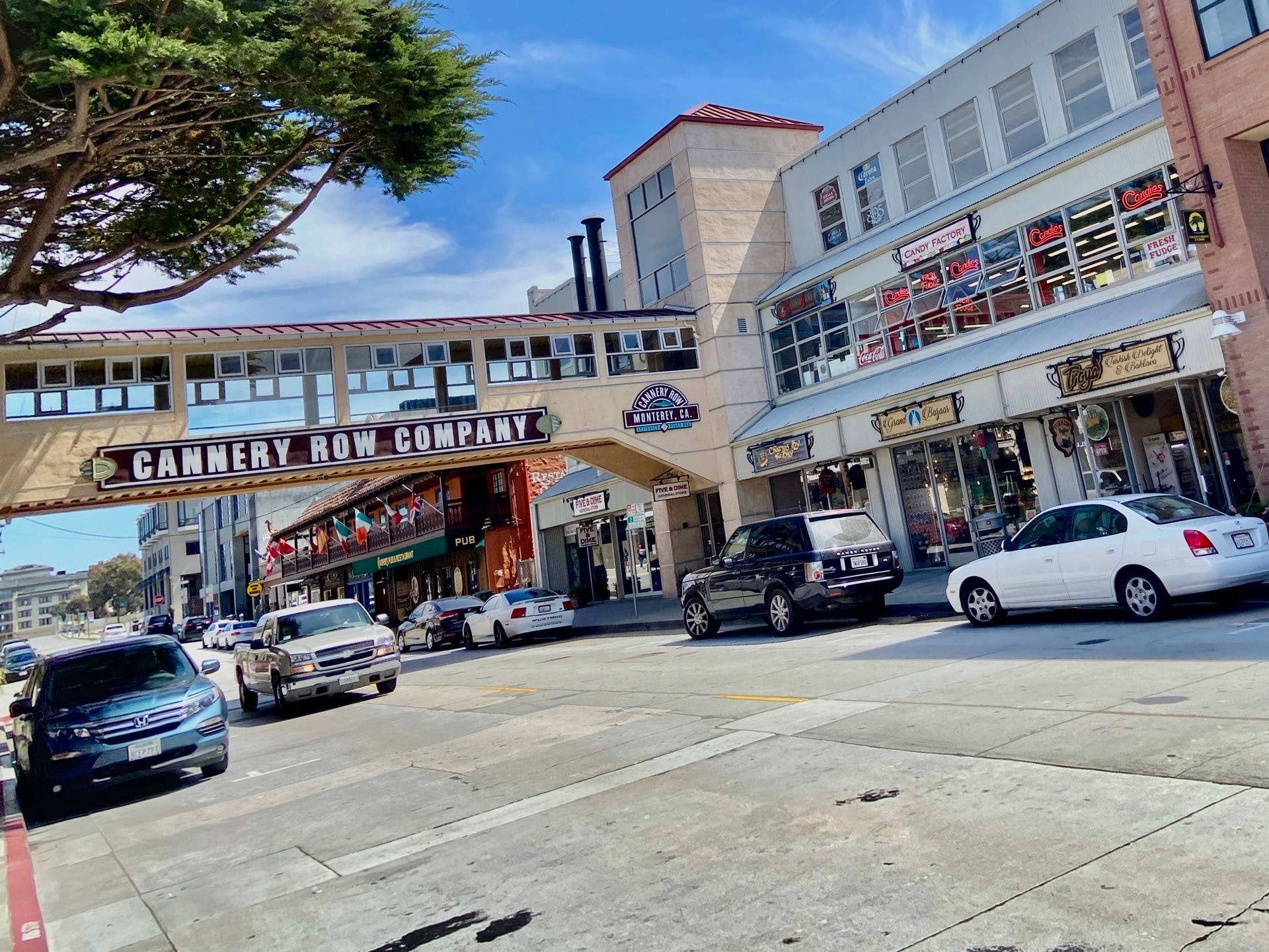 Cannery Row, sunny street scene, blue sky, Full HD Desktop Wallpaper