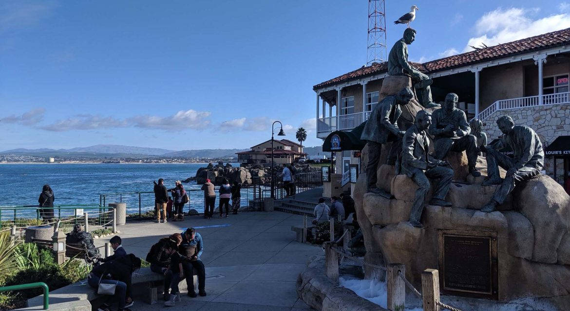 Cannery Row, bronze statue, fishermen, SD Desktop Wallpaper