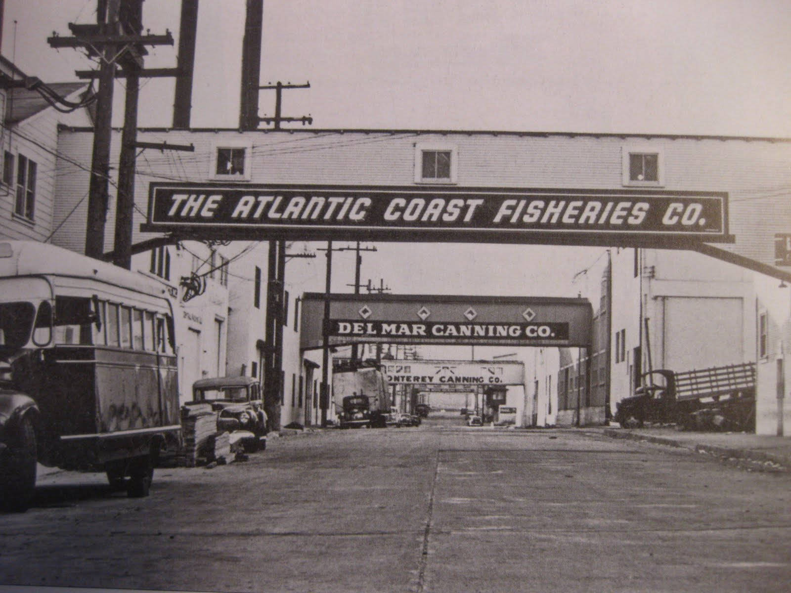 Cannery Row, vintage trucks, factory signs, HD Desktop Wallpaper