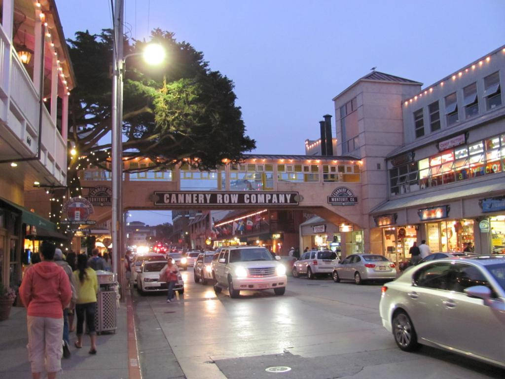 Cannery Row, dusk, glowing streetlights, SD Desktop Wallpaper