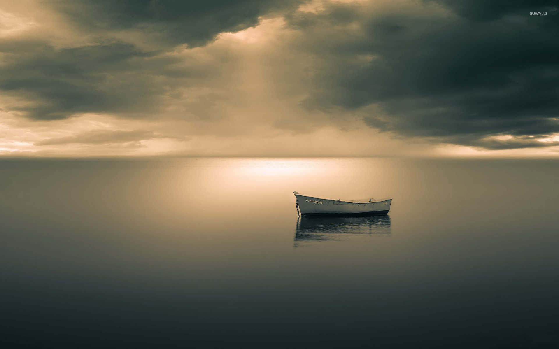 rowboat, white boat, calm water, Full HD Desktop Wallpaper