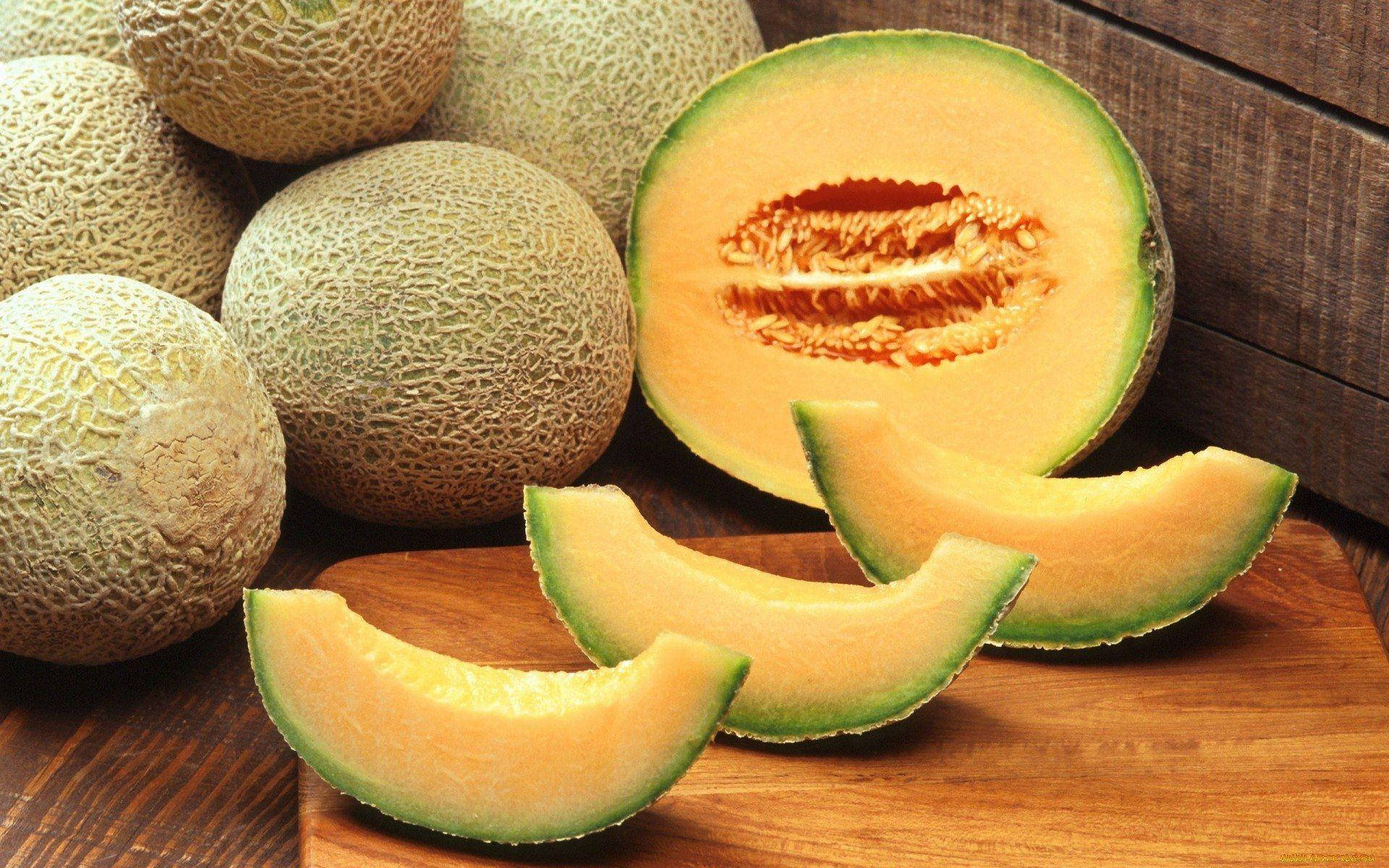 three pieces cantaloupe, textured rinds, juicy orange flesh, Full HD Desktop Wallpaper