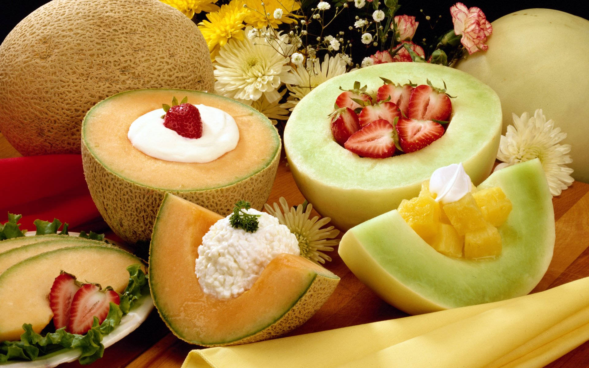 whipped cream, cantaloupe, honeydew, Full HD Desktop Wallpaper