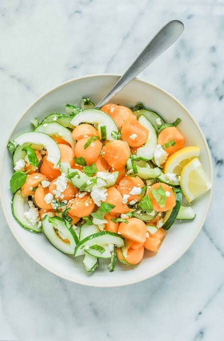 cantaloupe, cucumber salad, feta cheese, SD Phone Wallpaper