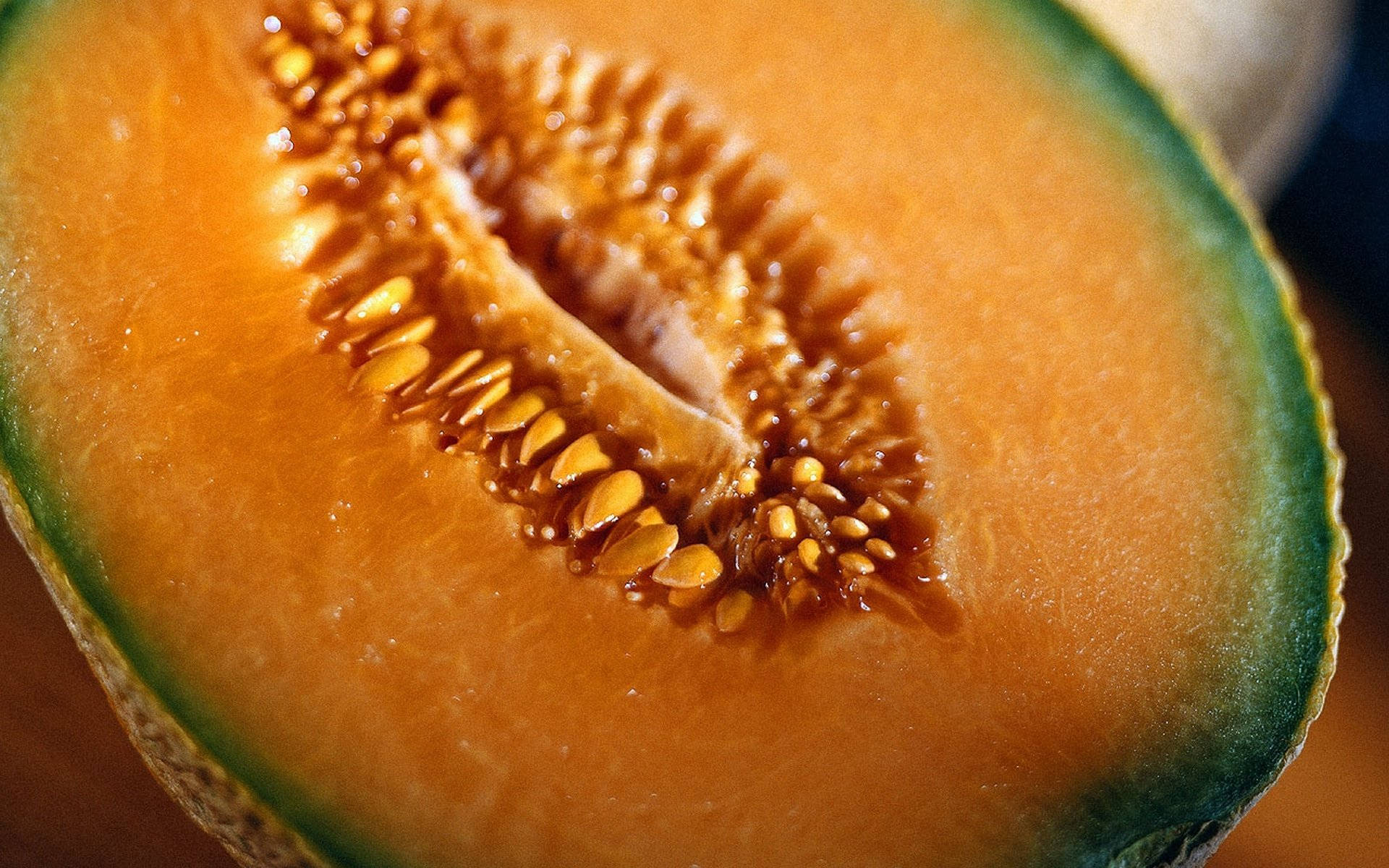 cantaloupe, orange flesh, seeds, Full HD Desktop Wallpaper
